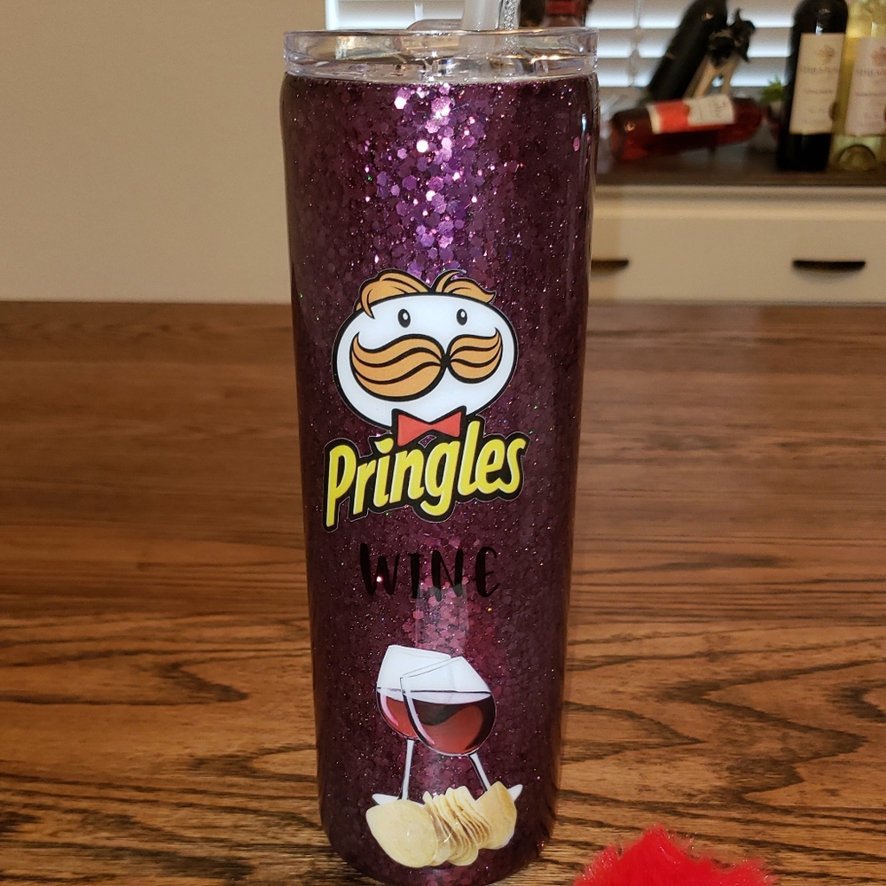 30oz skinny pringles wine glitter tumbler